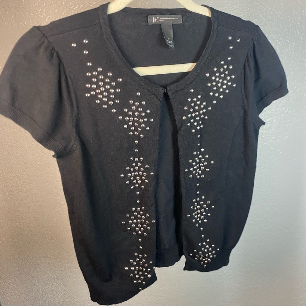 Y2K INC Black Silver Studded Open Front Cardigan Size Small S